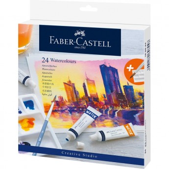 Акварель художественная FABER-CASTELL WATERCOLOURS, 24 цвета, 9мл, туба, картонная упаковка