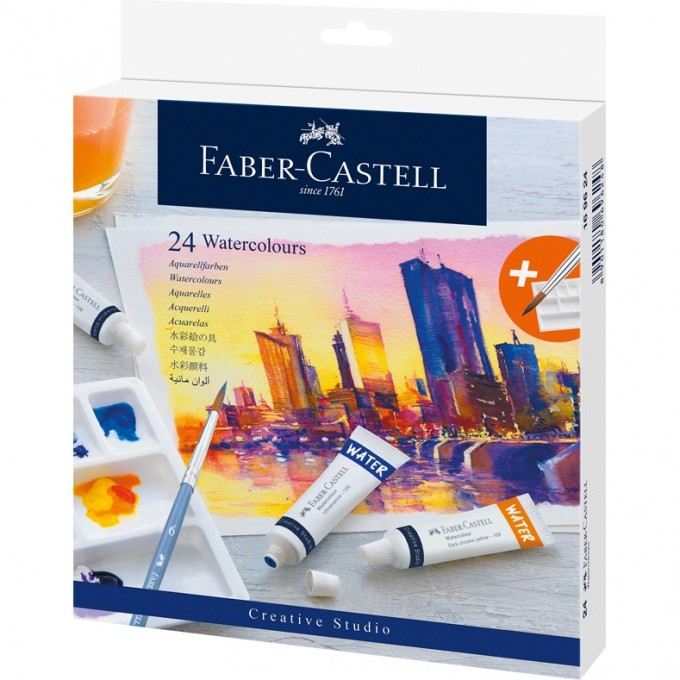 Акварель художественная FABER-CASTELL WATERCOLOURS, 24 цвета, 9мл, туба, картонная упаковка FR-169624