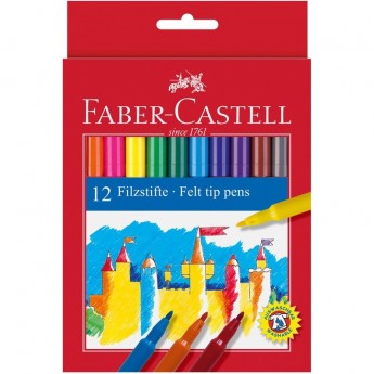 Фломастеры FABER-CASTELL, 12 цветов, смываемые, картон