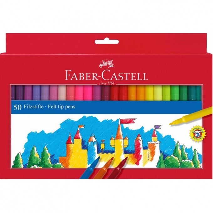 Фломастеры FABER-CASTELL, 50 цветов, смываемые, картон FR-554250