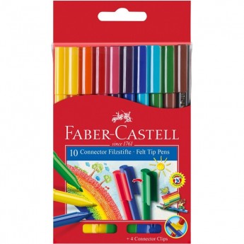 Фломастеры FABER-CASTELL CONNECTOR, 10 цветов, смываемые, соединяемые колпачки, картон