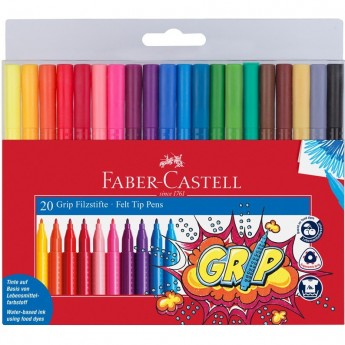 Фломастеры FABER-CASTELL GRIP, 20 цветов, трехгранные, смываемые, пластиковая упаковка