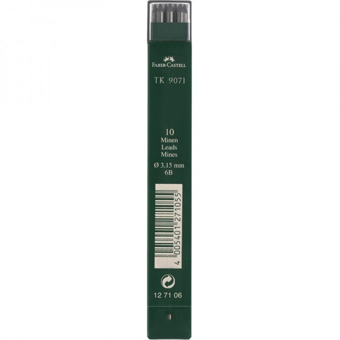 Грифели для цанговых карандашей FABER-CASTELL TK 9071, 10шт., 3,15мм, 6B FR-127106