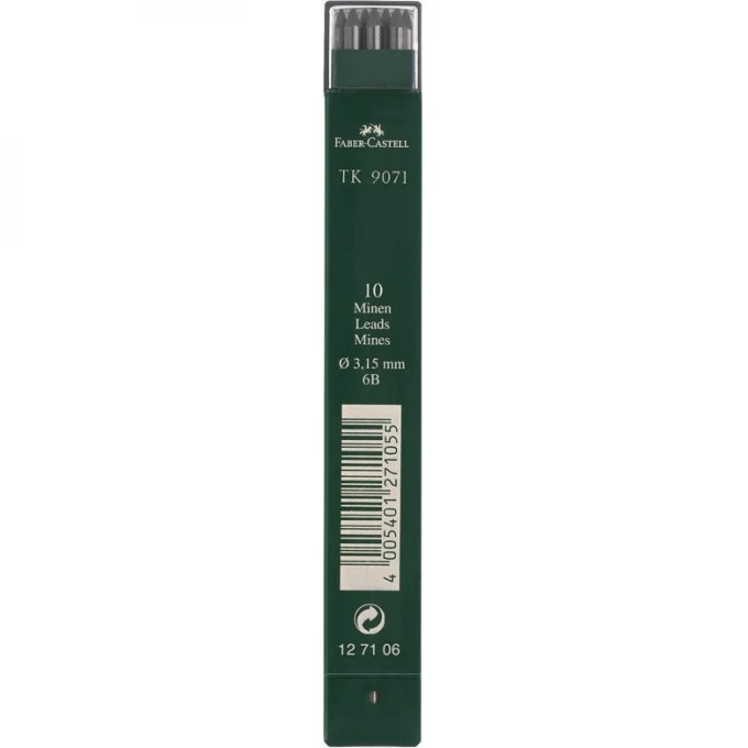 Грифели для цанговых карандашей FABER-CASTELL TK 9071, 10шт., 3,15мм, 6B FR-127106