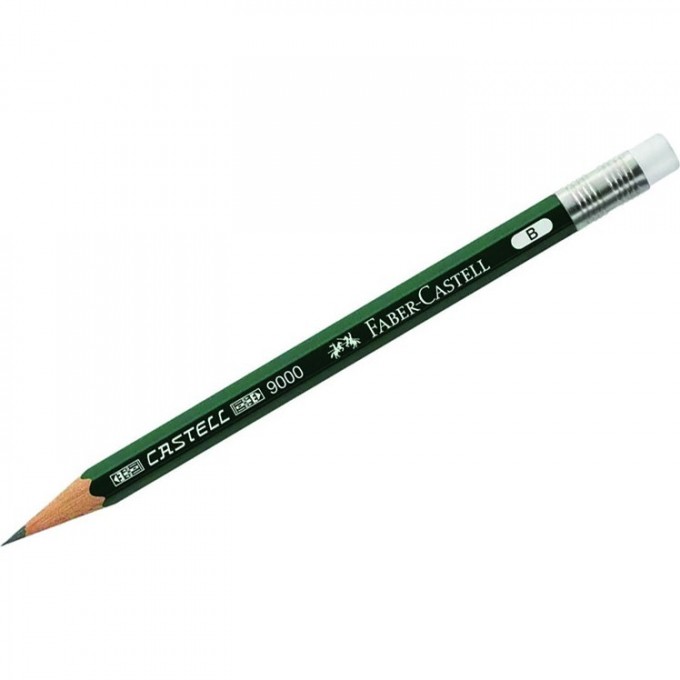 Карандаш чернографитный FABER-CASTELL CASTELL 9000 B, короткий, с ластиком, заточен FR-119038