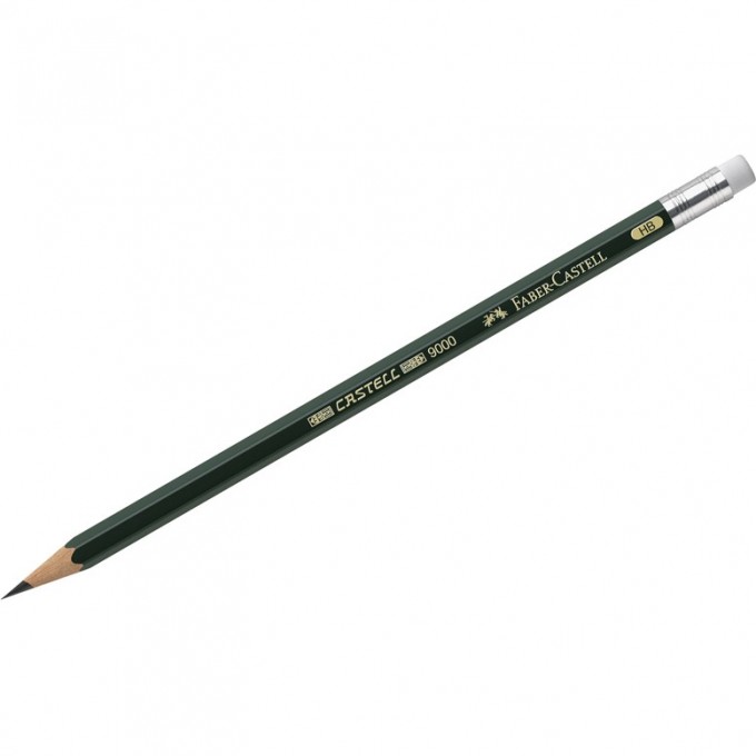 Карандаш чернографитный FABER-CASTELL CASTELL 9000 HB, с ластиком, заточеный FR-119200