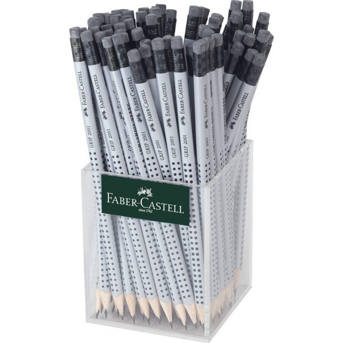 Карандаш чернографитный FABER-CASTELL GRIP 2001 HB, с ластиком, трехгранный, стакан FR-117223