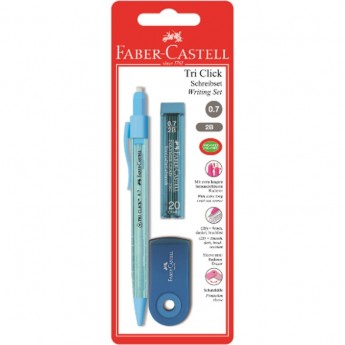 Карандаш механический FABER-CASTELL TRI CLICK 0,7мм, 2B, с ластиком + грифели 20шт, голубой