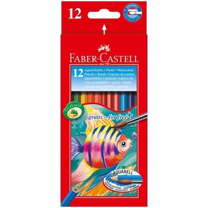 Карандаши акварельные FABER-CASTELL, 12 цветов + кисть, картон FR-114413