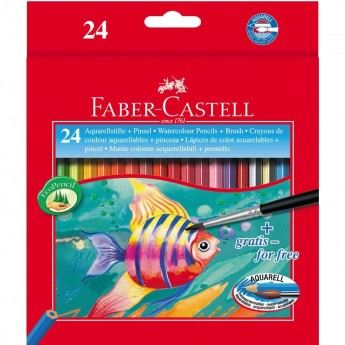 Карандаши акварельные FABER-CASTELL, 24 цвета + кисть, картон