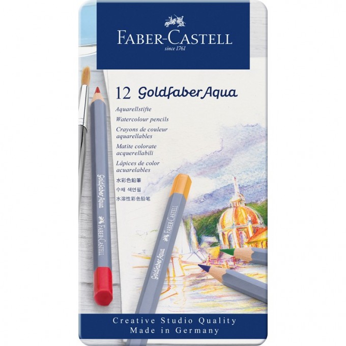 Карандаши акварельные художественные FABER-CASTELL GOLDFABER AQUA, 12 цветов, металлическая коробка FR-114612