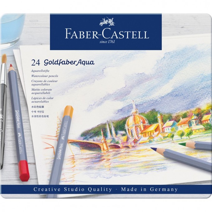 Карандаши акварельные художественные FABER-CASTELL GOLDFABER AQUA, 24 цвета, металлическая коробка FR-114624