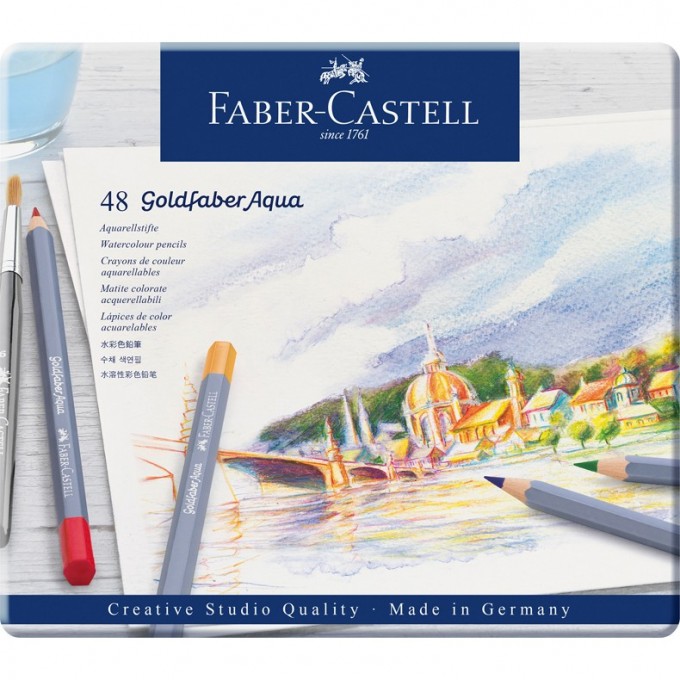 Карандаши акварельные художественные FABER-CASTELL GOLDFABER AQUA, 48 цветов, металлическая коробка FR-114648