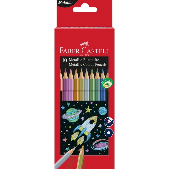 Карандаши цветные FABER-CASTELL, 10 цветов, металлик, заточеные FR-201583