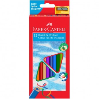 Карандаши цветные FABER-CASTELL 12 цветов, трехгранные, картонная упаковка, с точилкой