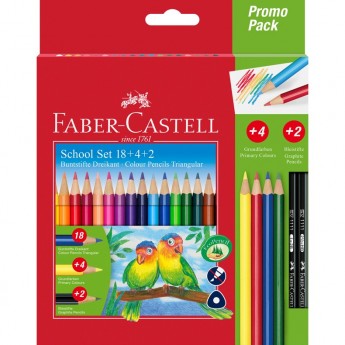 Карандаши цветные FABER-CASTELL, 18 цветов, трехгранные, заточеные + 4 цвета + 2 ч/г карандаша