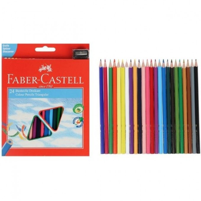 Карандаши цветные FABER-CASTELL, 24 цвета, трехгранные, картонная упаковка FR-116544