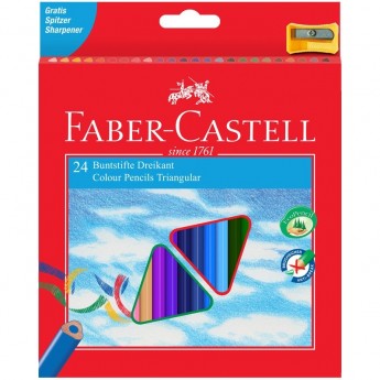 Карандаши цветные FABER-CASTELL 24 цветов, трехгранные, картонная упаковка, с точилкой