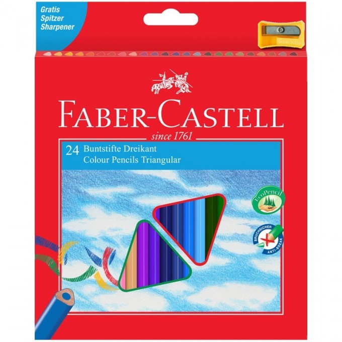 Карандаши цветные FABER-CASTELL 24 цветов, трехгранные, картонная упаковка, с точилкой FR-120524