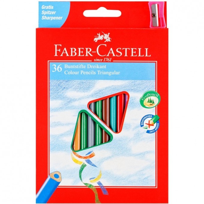 Карандаши цветные FABER-CASTELL 36 цветов, трехгранные, картонная упаковка, с точилкой FR-120536