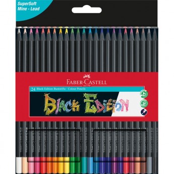 Карандаши цветные FABER-CASTELL BLACK EDITION, 24 цвета, трехгранные, черное дерево, заточеные