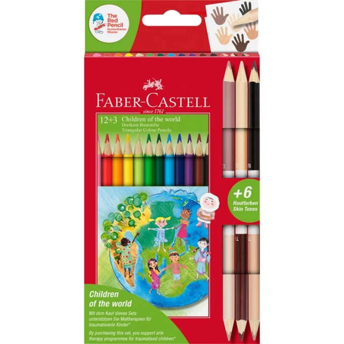 Карандаши цветные FABER-CASTELL ДЕТИ МИРА, 12 цветов, трехгранные, заточеные FR-201744 Карандаши цветные FABER-CASTELL ДЕТИ МИРА, 12 цветов, трехгранные, заточеные FR-201744