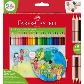 Карандаши цветные FABER-CASTELL ДЕТИ МИРА, 24 цвета, трехгранные, заточеные + 6 цветов