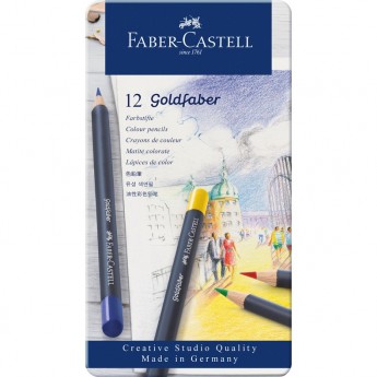 Карандаши цветные FABER-CASTELL GOLDFABER, 12 цветов, круглые, металлическая коробка