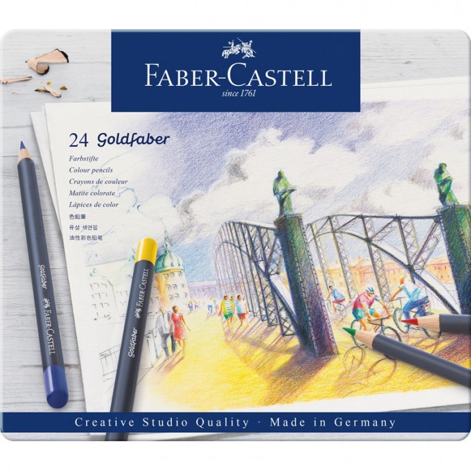 Карандаши цветные FABER-CASTELL GOLDFABER 24 цвета, круглые, заточеные, металлическая коробка FR-114724