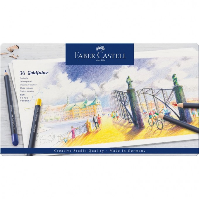 Карандаши цветные FABER-CASTELL GOLDFABER 36 цветов, круглые, заточеные, металлическая коробка FR-114736