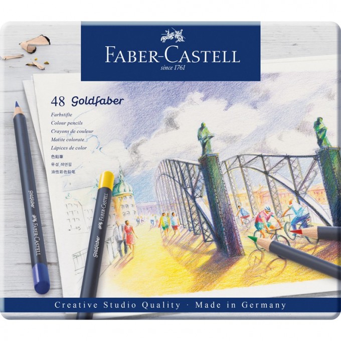 Карандаши цветные FABER-CASTELL GOLDFABER 48 цветов, круглые, заточеные, металлическая коробка FR-114748