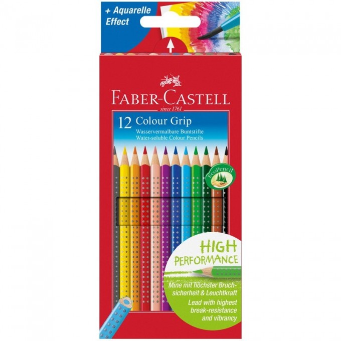 Карандаши цветные FABER-CASTELL GRIP, 12 цветов, трехгранные, картонная упаковка FR-112412