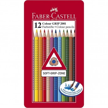 Карандаши цветные FABER-CASTELL GRIP, 12 цветов, трехгранные, металлическая коробка