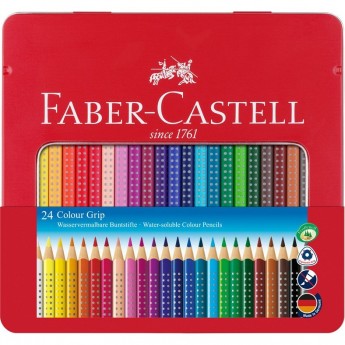 Карандаши цветные FABER-CASTELL GRIP, 24 цвета, трехгранный, металлическая упаковка