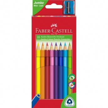 Карандаши цветные FABER-CASTELL JUMBO 10 цветов, трехгранные, картонная упаковка, с точилкой