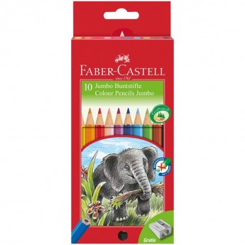 Карандаши цветные FABER-CASTELL JUMBO, 10 цветов, утолщенные, картонная упаковка, с точилкой