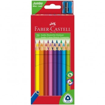 Карандаши цветные FABER-CASTELL JUMBO 20 цветов, трехгранные, утолщенные, картонная упаковка, с точилкой