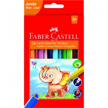 Карандаши цветные FABER-CASTELL JUMBO 24 цвета, трехгранные, заточеные, с точилкой