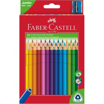 Карандаши цветные FABER-CASTELL JUMBO 30 цветов, трехгранные, утолщенные, картонная упаковка, с точилкой