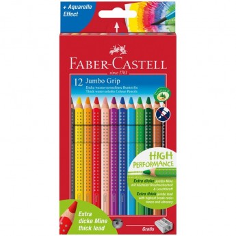 Карандаши цветные FABER-CASTELL JUMBO GRIP, 12 цветов, трехгранные, утолщенные, картонная упаковка