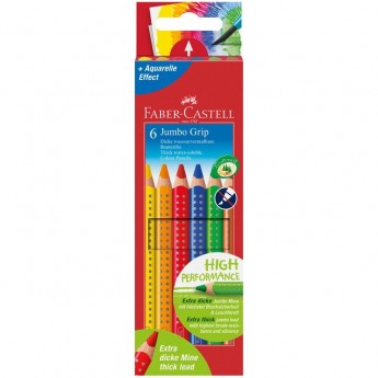 Карандаши цветные FABER-CASTELL JUMBO GRIP, 6 цветов, трехгранные, утолщенные, картонная упаковка