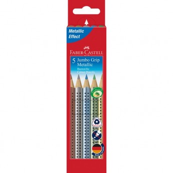 Карандаши цветные FABER-CASTELL JUMBO GRIP METALLIC, 5 цветов, трехгранные, заточеные