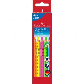 Карандаши цветные FABER-CASTELL JUMBO GRIP NEON, 5 цветов, неон, трехгранные, заточеные