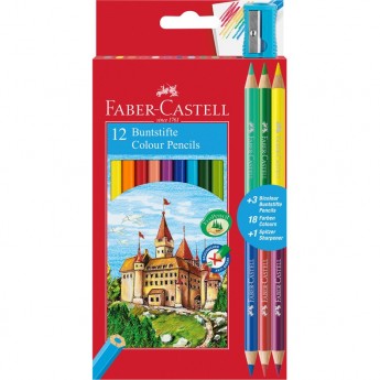 Карандаши цветные FABER-CASTELL ЗАМОК, 12 цветов, шестигранные, заточеные +6 цветов + точилка