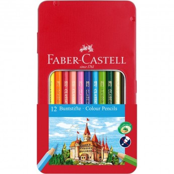 Карандаши цветные FABER-CASTELL ЗАМОК, 12 цветов, шестигранные, заточеные, в металлической коробке