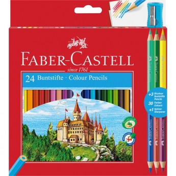 Карандаши цветные FABER-CASTELL ЗАМОК, 24 цвета, шестигранные, заточеные + 6 цветов + точилка