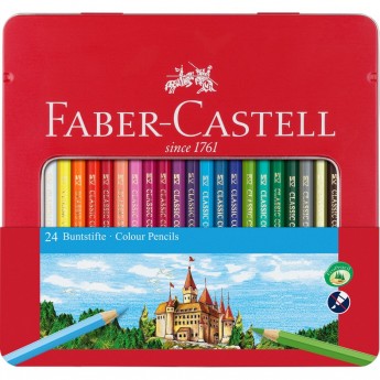 Карандаши цветные FABER-CASTELL ЗАМОК, 24 цвета, шестигранные, заточеные, металлическая коробка