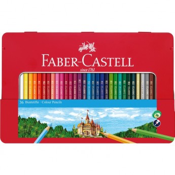 Карандаши цветные FABER-CASTELL ЗАМОК, 36 цветов, шестигранные, заточеные, металлическая коробка