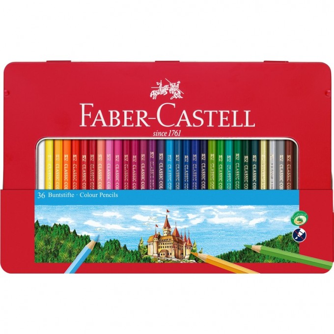 Карандаши цветные FABER-CASTELL ЗАМОК, 36 цветов, шестигранные, заточеные, металлическая коробка FR-115886