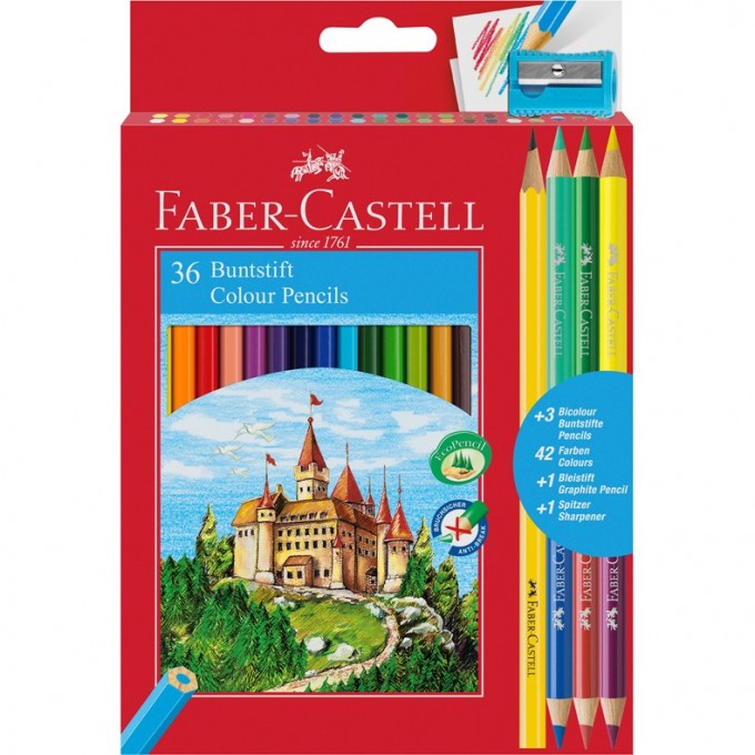 Карандаши цветные FABER-CASTELL ЗАМОК, 36цв., шестигранные, заточеные +ч/г каранадаш + точилка FR-110336